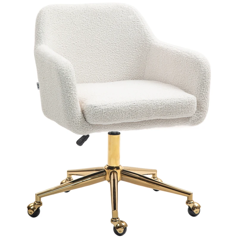 HOMCOM Cadeira de Casa Office Cadeira de Escritório Altura Ajustável com Rodas Cobertura de Veludo Base de Metal Cremoso