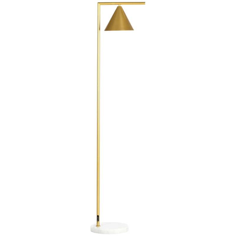 HOMCOM Candeeiro de Pé para Sala em Aço com Abajur Cónico Orientável Base de Mármore 40W 35x26x153 cm Dourado