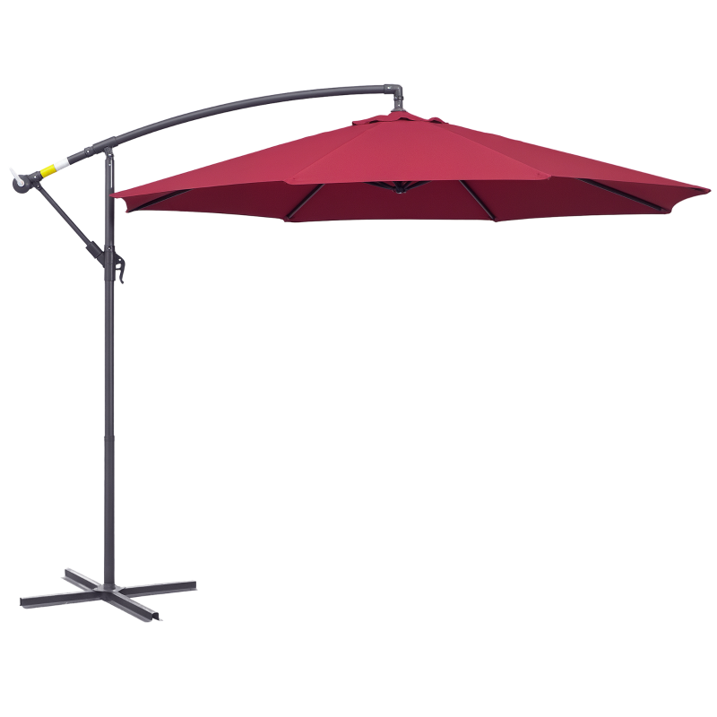 Outsunny Ombrellone da Giardino 3x2.5 m a Braccio Inclinabile con Manovella, Rosso Scuro