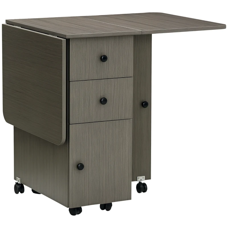 HOMCOM Mesa de Cozinha Dobrável Mesa de Jantar com 2 Painéis Dobráveis 2 Gavetas 1 Armário Cinza