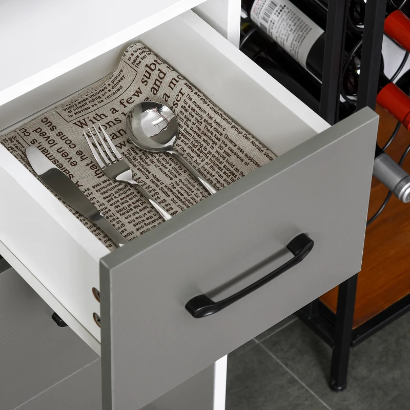 HOMCOM Buffet de Cozinha Armário de Cozinha Multi Armazenamento 2 1 Porta 3 Gavetas Grande Bancada 60x40x160 cm Bicolor Cinza Branco