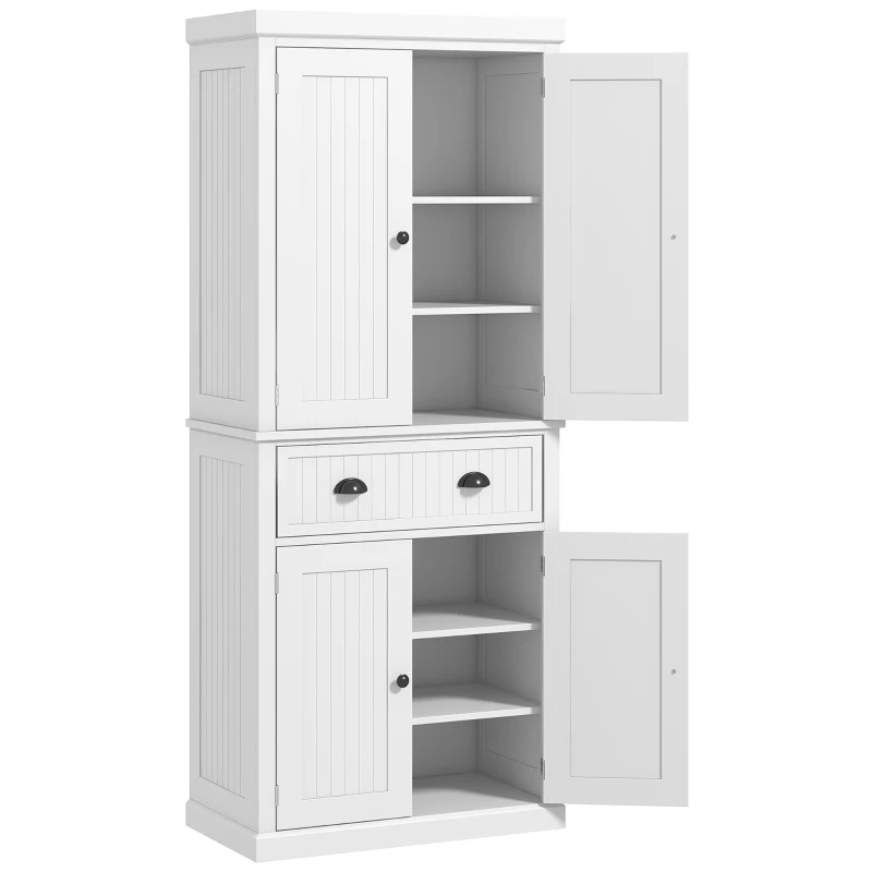 HOMCOM Armário de Cozinha Buffet Cozinha Multi Espaços Prateleiras Ajustáveis 4 Portas e Grande Gaveta 76x40x183 cm Branco