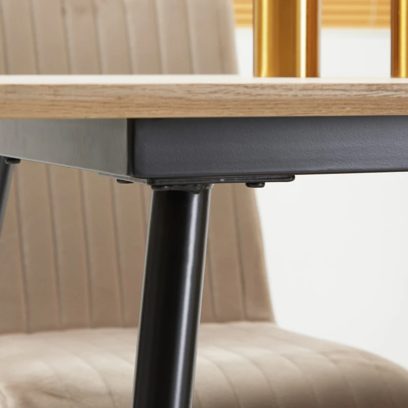 HOMCOM Mesa de Jantar Retangular para 4 Pessoas com Tampo em Efeito Madeira e 4 Pés em Aço 140x80x76 cm Preto