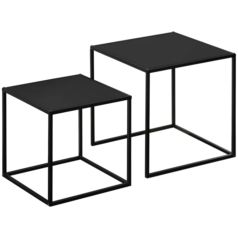 HOMCOM Conjunto de 2 Mesas de Apoio Quadradas Estilo Industrial em Metal Preto Fosco 40 e 35 cm