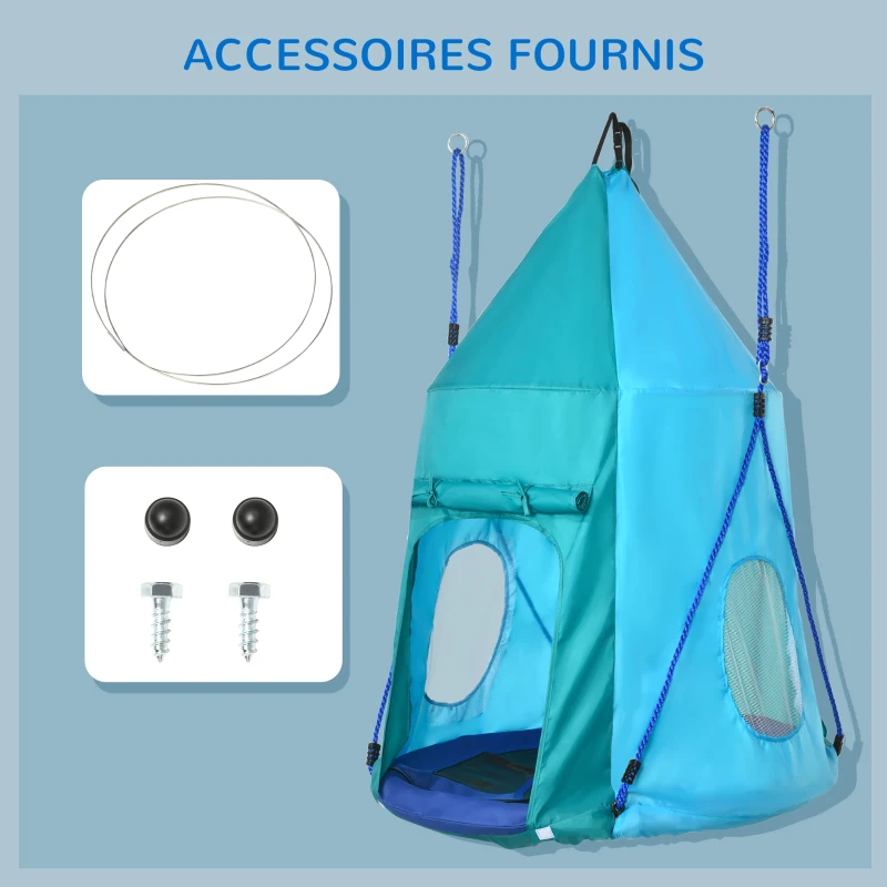 Outsunny Baloiço Ninho de Pássaro com Tenda Removível Ø 100 cm Carga Máx. 150 Kg Corda Ajustável em Altura 120-180 cm Azul