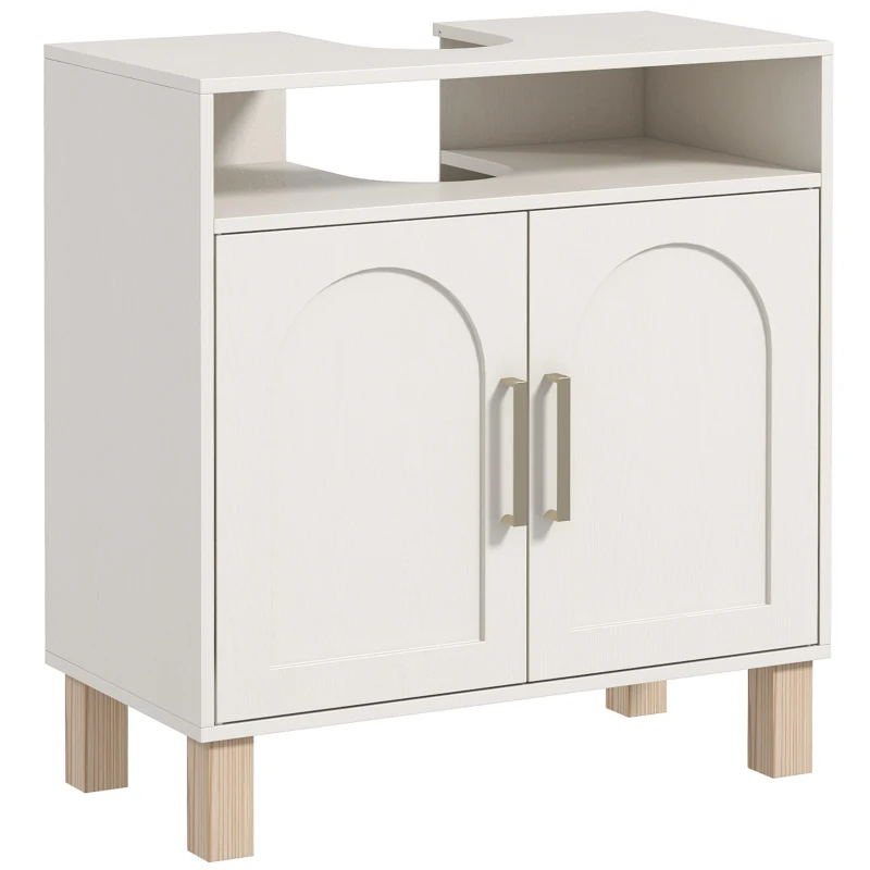 HOMCOM Móvel de Banheiro Sob Pia Móvel de Banheiro Armário 2 Portas com Prateleira Ajustável 60x30x63 cm Branco
