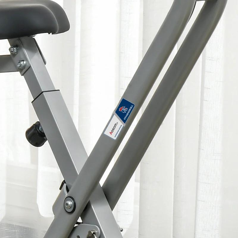 Bicicleta de exercício dobrável - Colaboração Aosom.pt x FFHandball - 8 níveis de resistência, selim com encosto ajustável, cinza