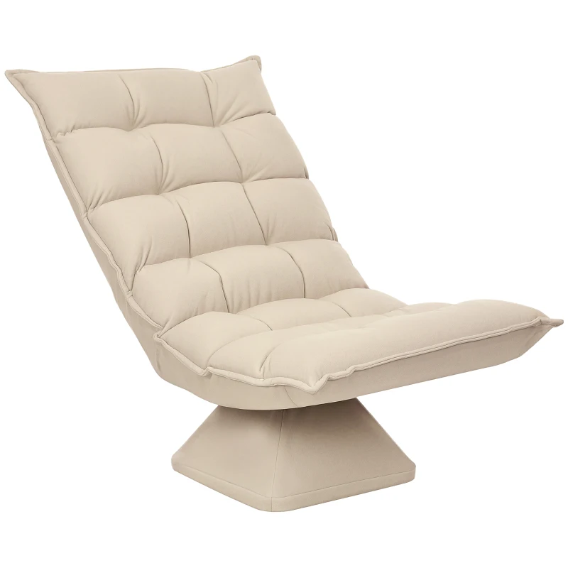 HOMCOM Cadeirão de lazer cadeirão Lounge estilo Capitonê Inclinação Do Encosto Ajustável Giratório a 360° Revestimento Linho Bege
