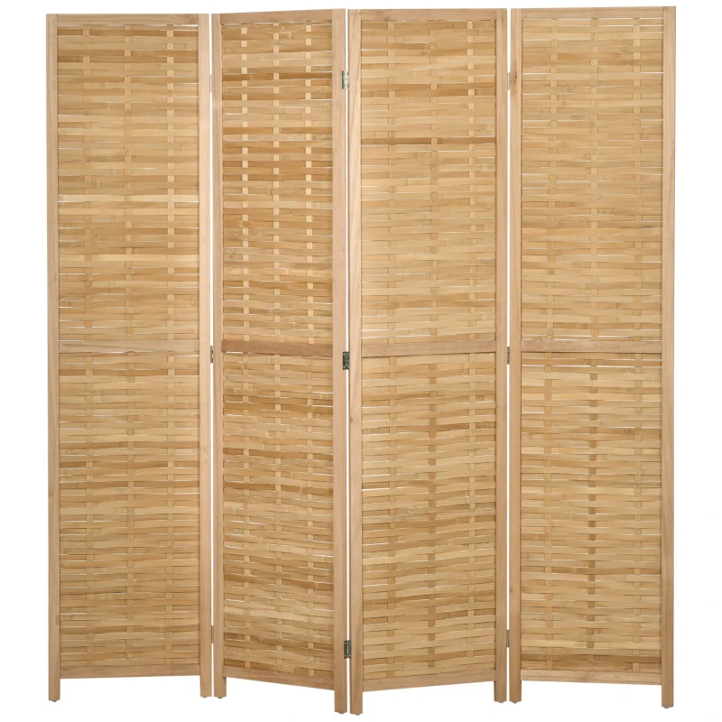 HOMCOM Biombo em Madeira Separador de Ambientes Biombo de Separação Dobrável 4 Painéis em Bambu 160x170 cm Natural Claro