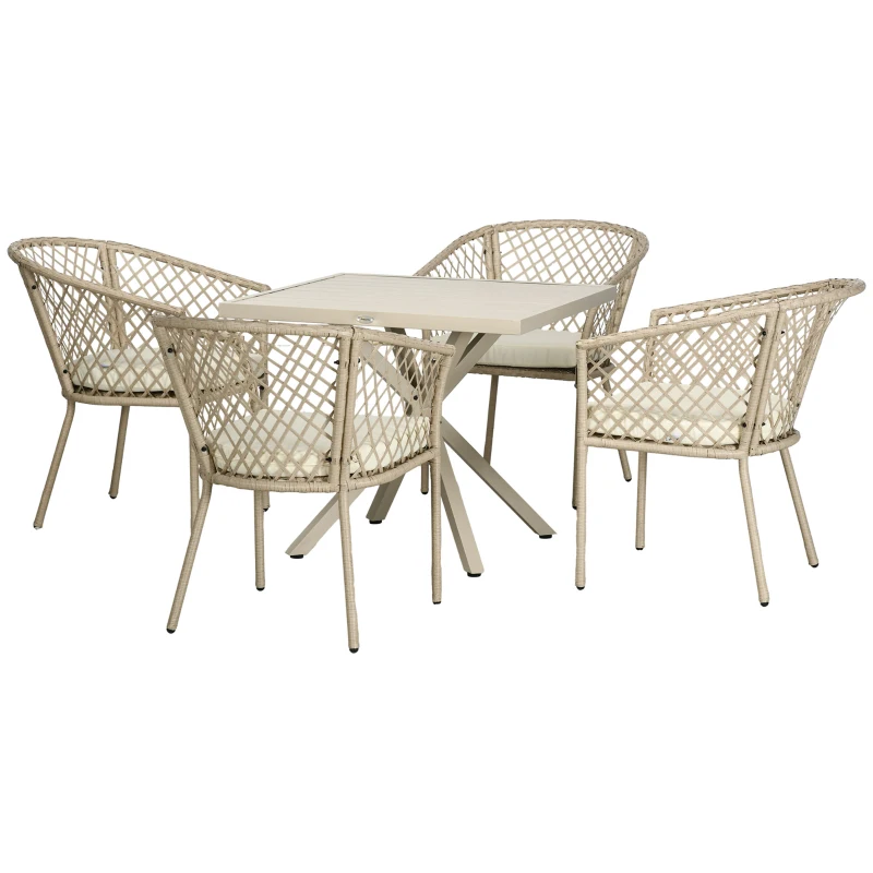 Outsunny Conjunto de Jantar de Jardim 5 Peças 4 Cadeiras e 1 Mesa Quadrada Metal e Corda Trançada em Vime Sintético