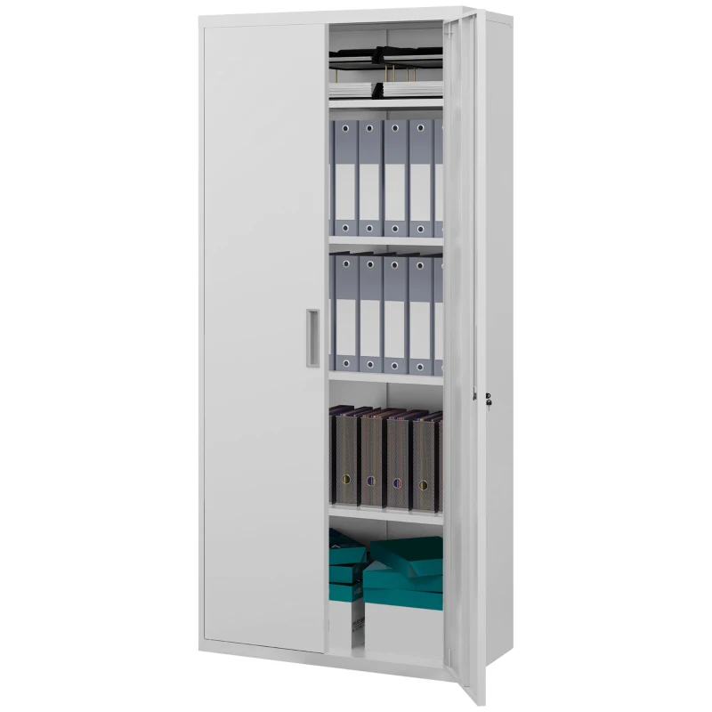 HOMCOM Aktenschrank, Büroschrank, 5 Regale, Metall, 80B x 40T x 180H cm, Weiß