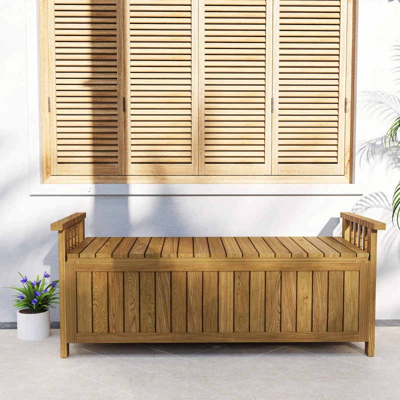 Outsunny Banco de Jardim 2 Lugares em Madeira com Armazenamento de 186L Banco de Exterior com Braços 128,5x56x53,5 cm Marrom