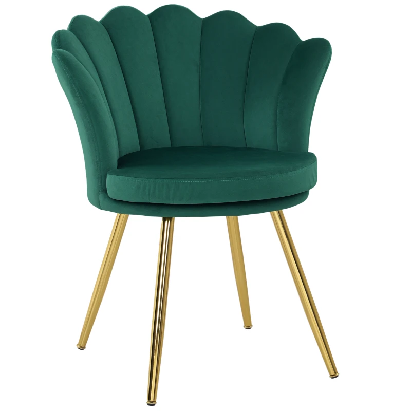 HOMCOM Cadeira Concha Cadeira para Toucador Cadeira de Veludo Cadeira de Sala com Pés em Metal Dourado Verde
