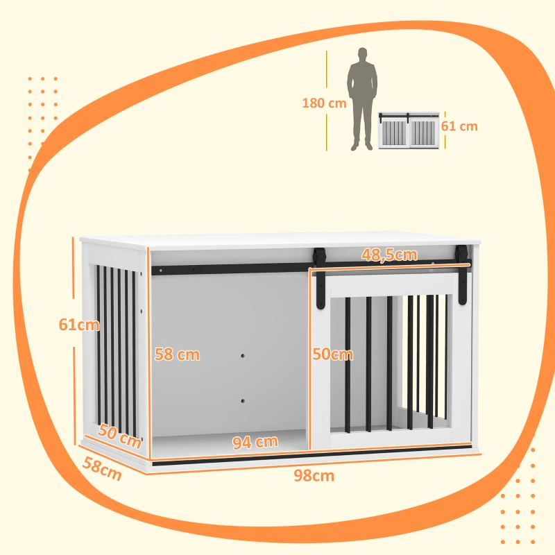 Pawhut Caixa para Cães com Porta de Correr Ventilação Painel de Aglomerado e Aço 98x58x61 cm Branca