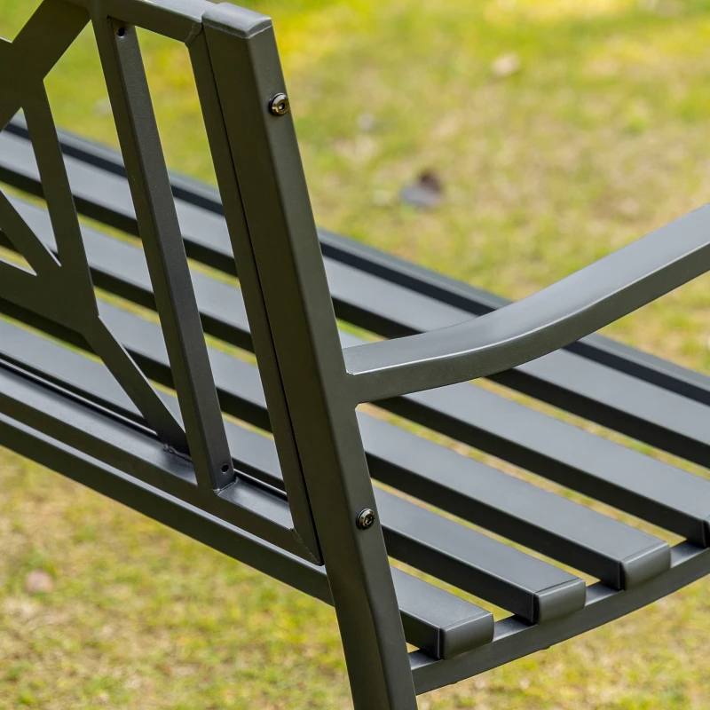 Outsunny Banco de Jardim 2 Lugares BancoTerraço Pátio Encosto Alto Assento de Ripas Apoios de Braços Aço 128x62,5x81,5 cm Preto