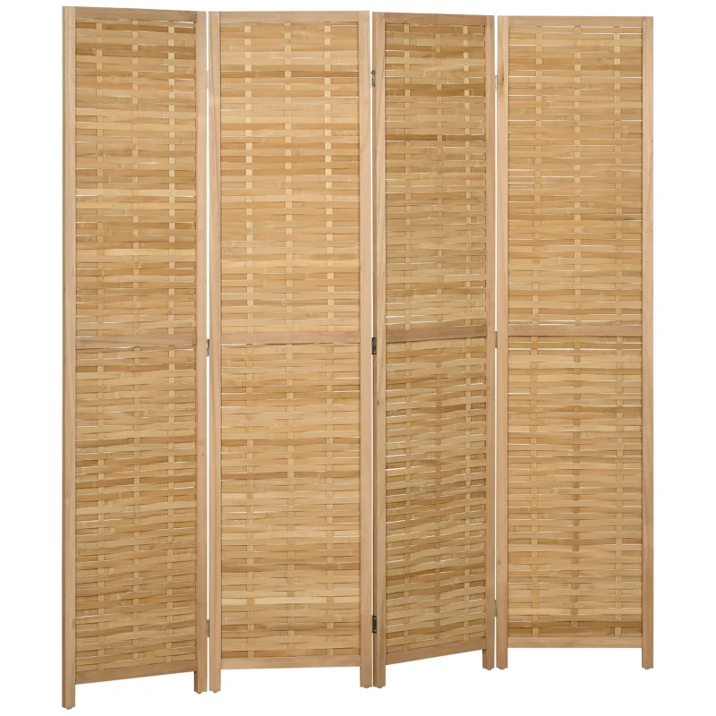 HOMCOM Biombo em Madeira Separador de Ambientes Biombo de Separação Dobrável 4 Painéis em Bambu 160x170 cm Natural Claro