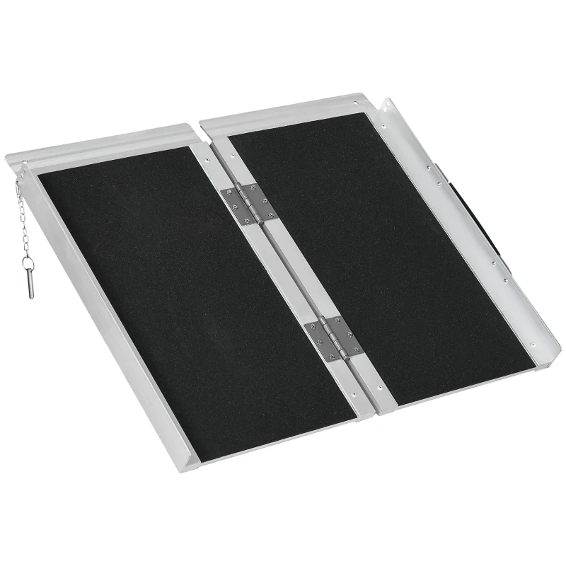 HOMCOM Rampa de Cadeira de Rodas Rampa de Carregamento Rampa de Acesso Antiderrapante Dobrável com Bordas de Segurança Prateado Preto