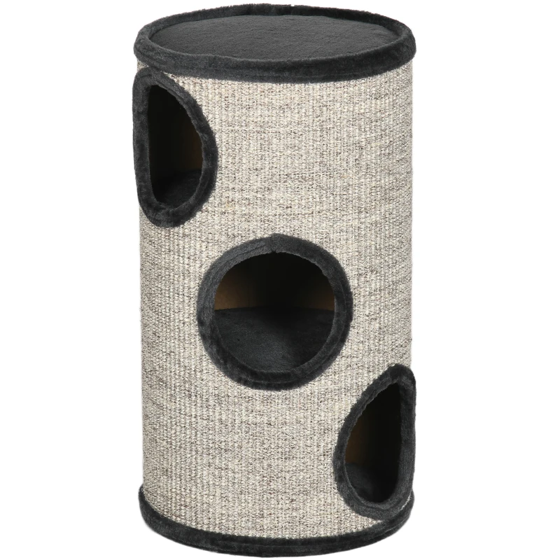 Pawhut Árvore de Arranhar com 3 Níveis Tapete de Arranhar de Corda de Sisal Árvore de Arranhar para Gatos 38x38x70 cm Cinza