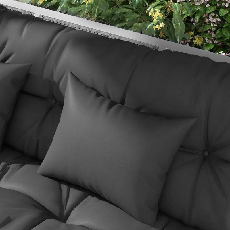 Outsunny Conjunto de 4 Almofadas de Assento 150x50 cm Resistentes à Água com Fitas de Amarração 10 cm de Espessura Cinza Escuro