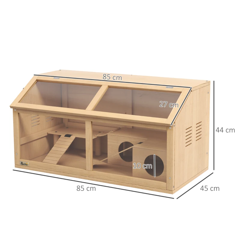 Pawhut Gaiola para Hamsters Sírios e Hamsters Anões com Plataforma Ponte Suspensa Cabana 85x45x44 cm