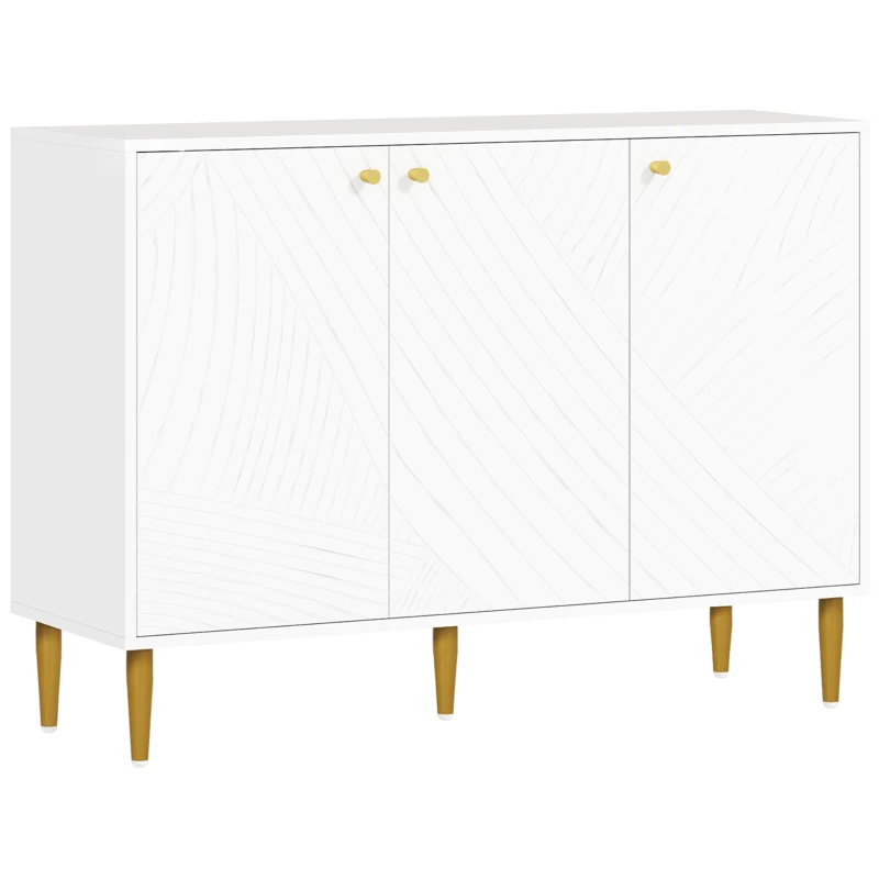 HOMCOM Buffet Móvel de Armazenamento com 2 Armário 3 Portas Prateleiras Ajustáveis Pés Dourados em Aço 107x35x77 cm Branco