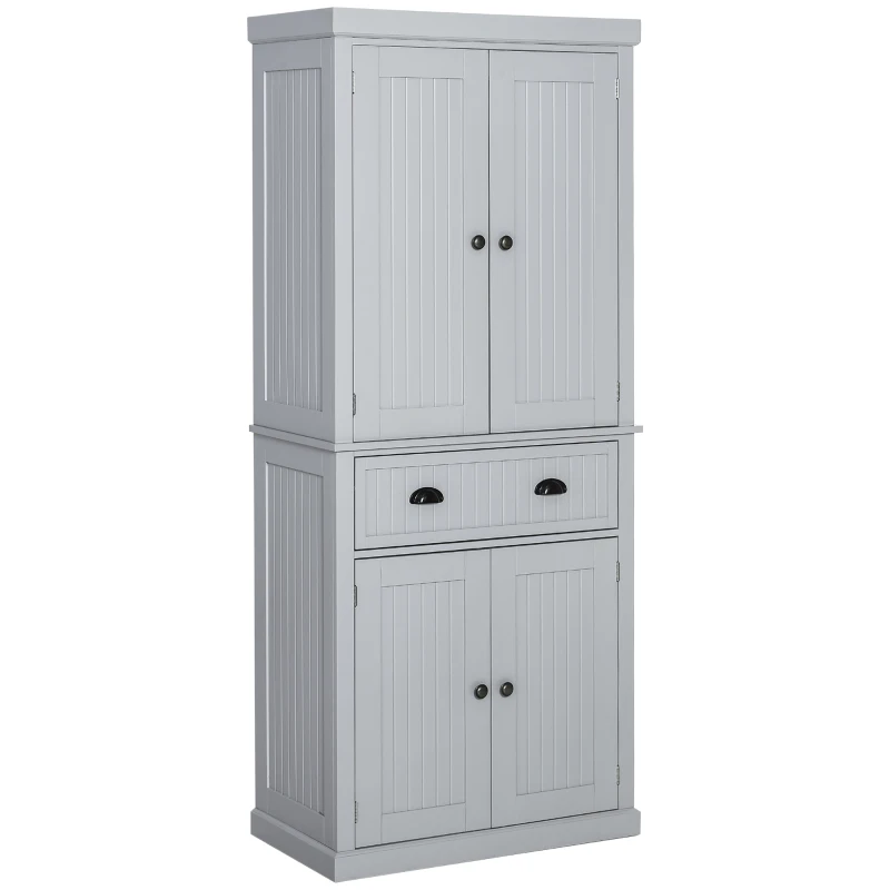 HOMCOM Armário de Cozinha Buffet Cozinha Multi Armazenamento Prateleiras Ajustáveis 4 Portas e Gaveta Grande 76,2x40,2x183 cm Cinza