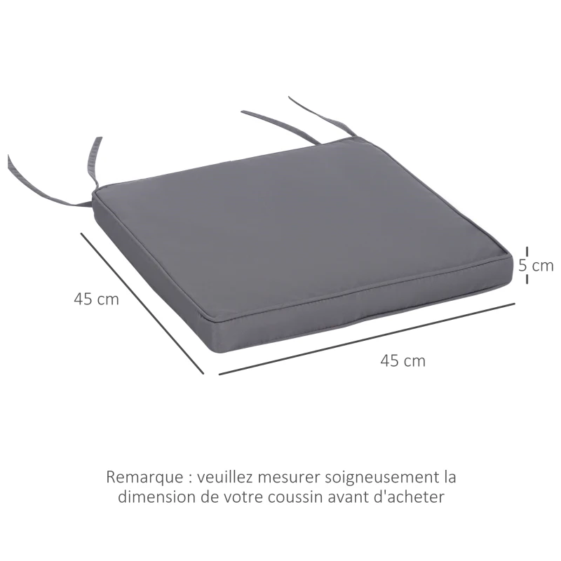 Outsunny Conjunto de 2 Almofadas de Cadeira de Jardim Externa Assento Removíveis Enchimento 5 cm Poliéster 45x45 cm Cinza Escuro