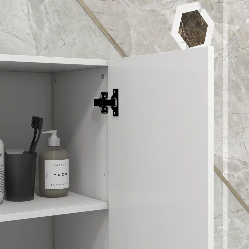 Kleankin Móvel Coluna de Casa de Banho 2 Armários com Prateleiras Ajustáveis 2 Nichos 30x30x181,5 cm Branco