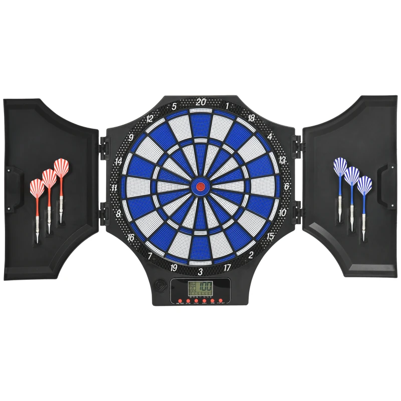 Sportnow Alvo de Dardos Eletrônico Dobrável 2 Portas 31 Jogos Até 8 Jogadores Display LCD Alto Falante Preto