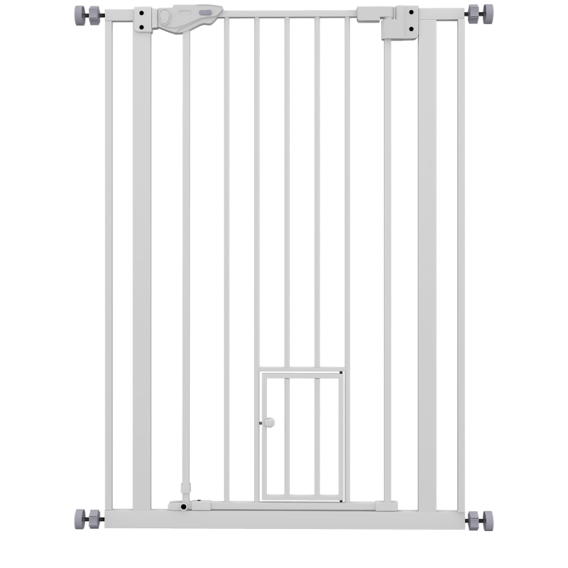 Pawhut Barreira de Segurança para Animais de 104 cm de Altura Porta de Fecho Automático e Sistema de Duplo Travamento Sem Perfuração