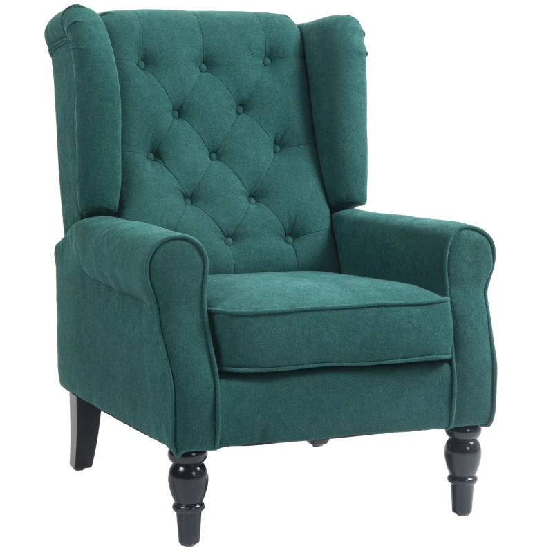 HOMCOM Poltrona de Sala Capitonê com Assento Amplo Pernas de Madeira Estilo Clássico Grande Conforto 74x86x102 cm Verde