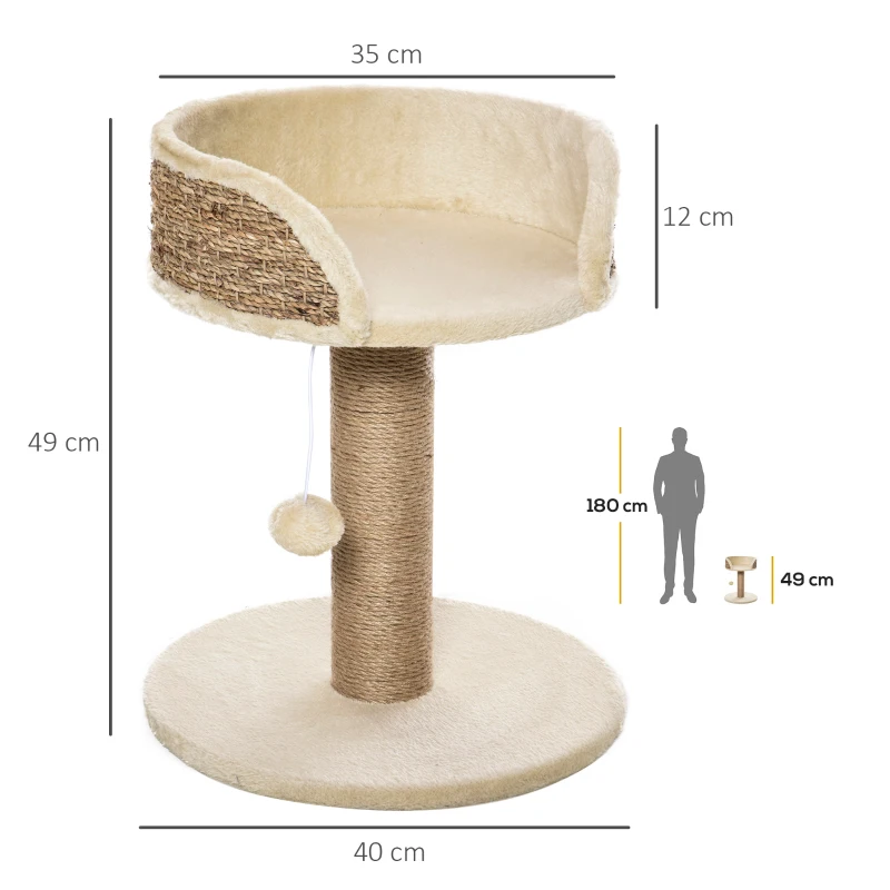 Pawhut Árvore para Gatos Arvore para Subir Arranhador estilo Jogo Enfeite Suspenso Plataforma Pelúcia 40x40x49 cm Sisal Bege