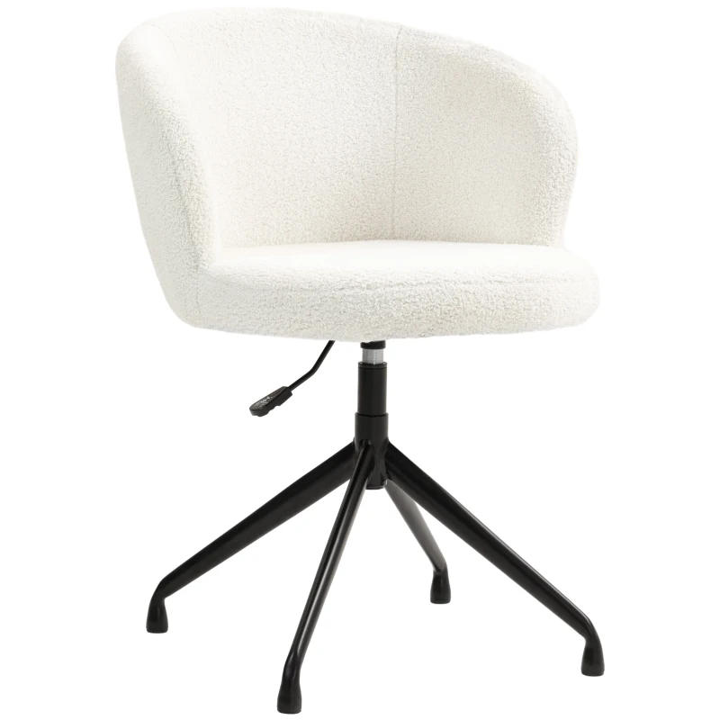 HOMCOM Cadeira de Escritório Ergonómica Assento Giratório Altura Ajustável Capacidade 120 Kg Revestimento Tecido Bouclé Branco