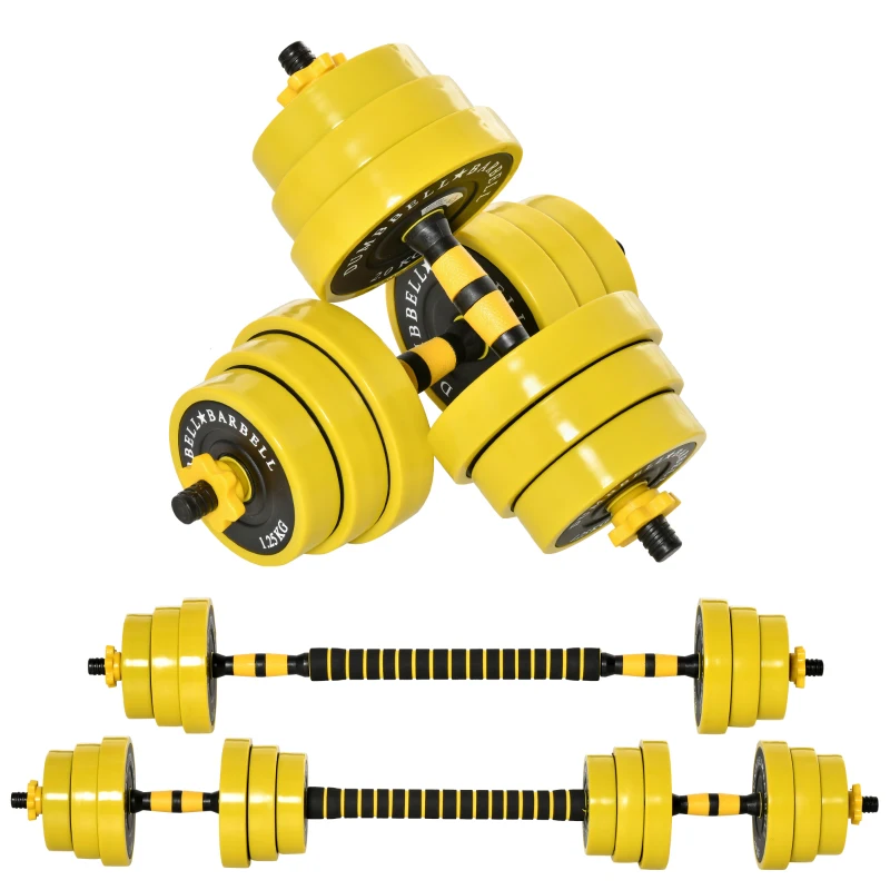 HOMCOM Conjunto de Halteres Curtos ou Longos 20 Kg Barra de Extensão Incluída Musculação Ajustável Treino Musculação & Halterofilismo