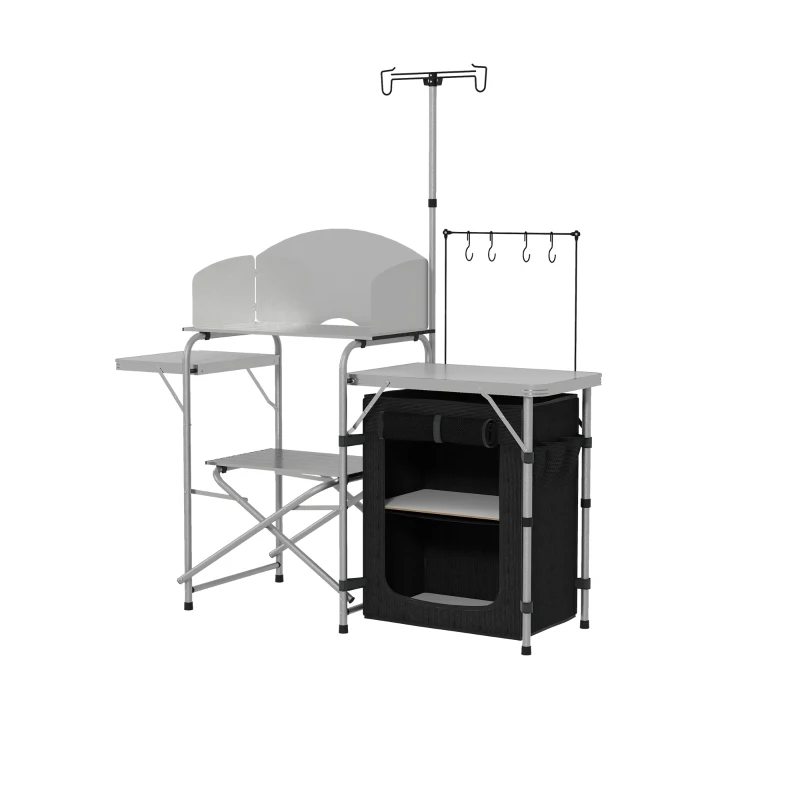 Outsunny Móvel de Cozinha para Camping com Armazenamento Mesa Exterior Dobrável Portátil em Alumínio com Saco de Transporte