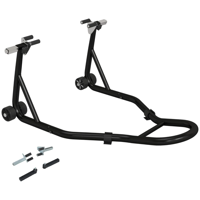 HOMCOM Suporte para Moto Bequilha Dianteira para Moto com Braço Oscilante em U e em L Suporte Universal para Oficina Preto