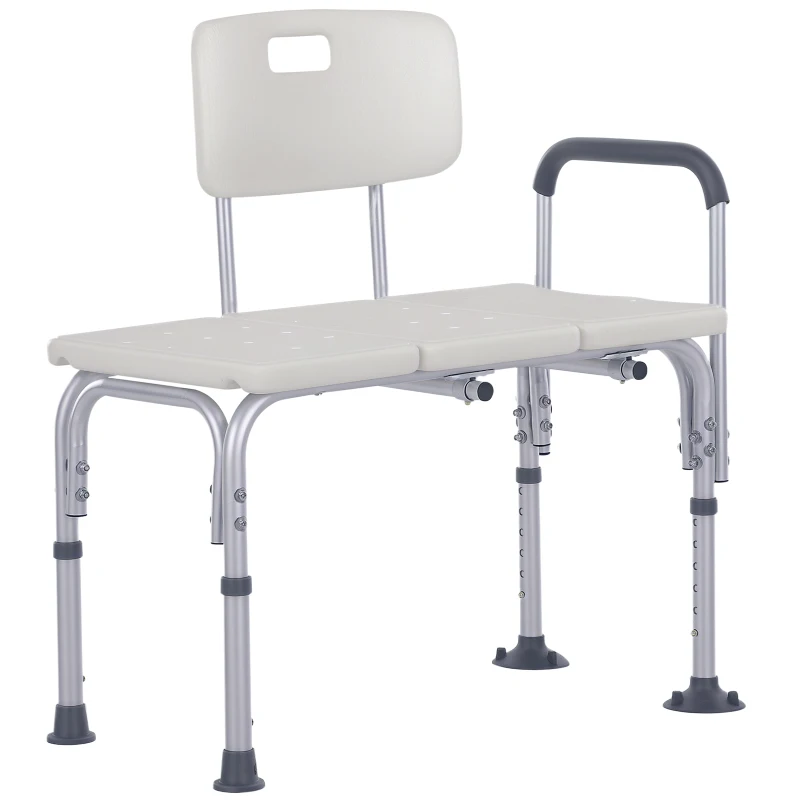 HOMCOM Bancode Chuveiro Cadeira de Chuveiro Encosto Ergonómico Ajustável Pés Antiderrapantes Máx 136 Kg 74x53x80-92 cm Branco