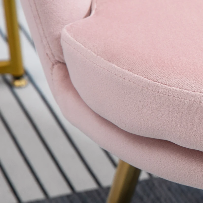 HOMCOM Cadeira de Concha Cadeira para Toucador Cadeira em Veludo Cadeira de Sala com Pés em Metal Dourado 67x64x77 cm Rosa