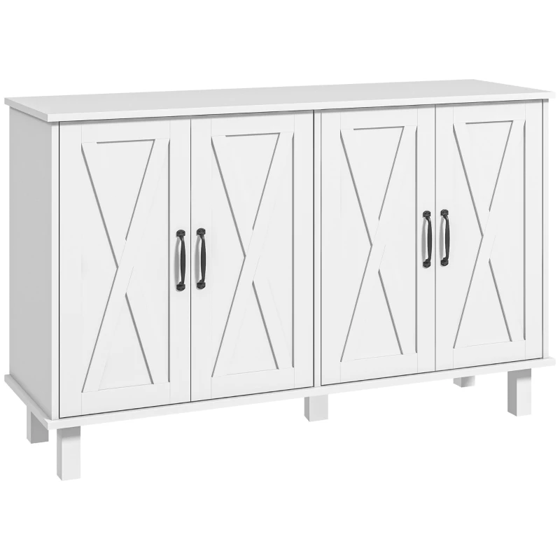 HOMCOM Móvel de Armazenamento Buffet Baixo 4 Portas com Prateleiras Ajustáveis em Altura Estilo Campestre Comprimento 120 cm Branco