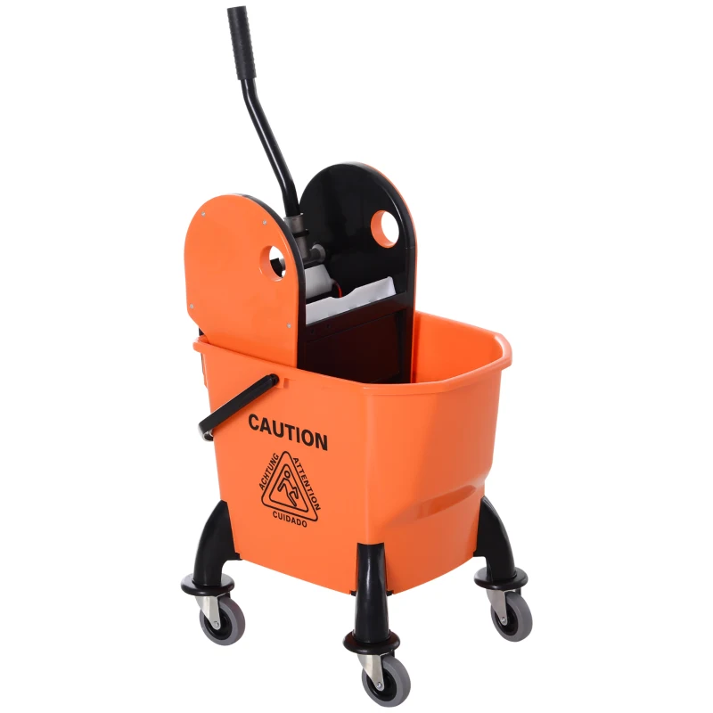 HOMCOM Carrinho de Limpeza Profissional Capacidade 26L Espremedor Removível com Rodas 44×36×90 cm Laranja