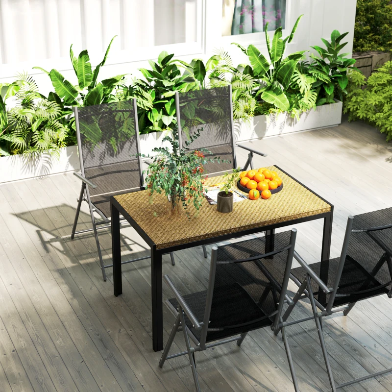 Outsunny Mesa de Jardim Retangular para 4 Pessoas em Aço e Tampo de Resina Trançada PP com Efeito Rattan 120x70x72 cm