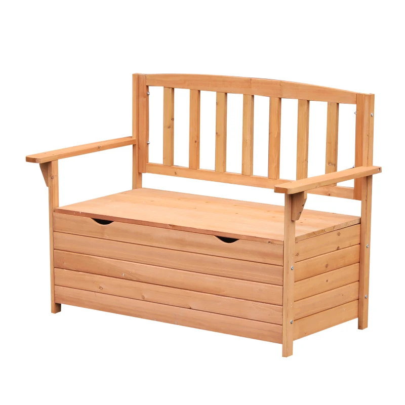 Outsunny Banco de Jardim em Madeira de Pinho com Baú de Armazenamento 112x58x84 cm