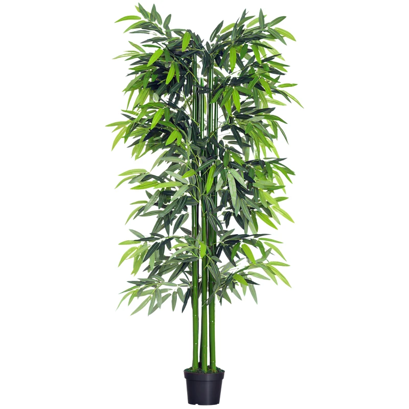 Outsunny Planta Artificial 180 cm con Cañas Maceta Árbol Artificial Decoración para Hogar Salón Oficina Verde