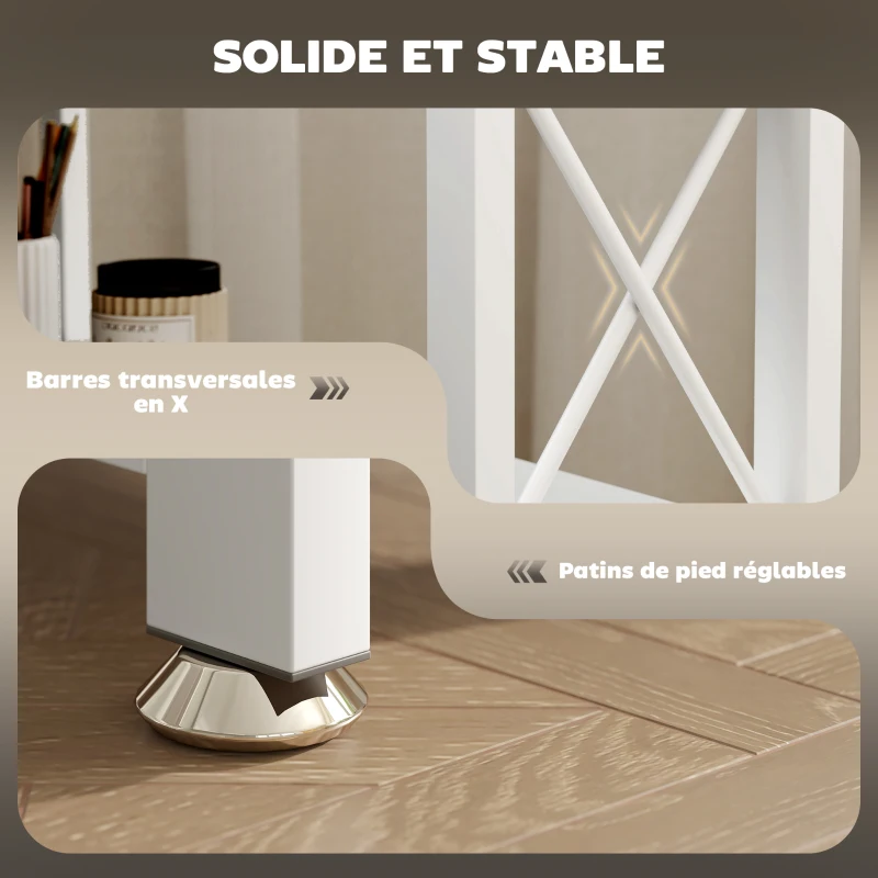 HOMCOM Bureau d'angle modulable réversible, bureau avec rangement, étagère de rangement, cadre en métal, 135x110x75cm, blanc