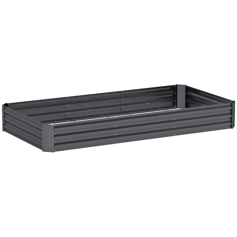 Outsunny Jardineira Exterior Canteiro Galvanizado com Borda de Segurança e Fundo Aberto 240x120x30 cm Cinza Escuro