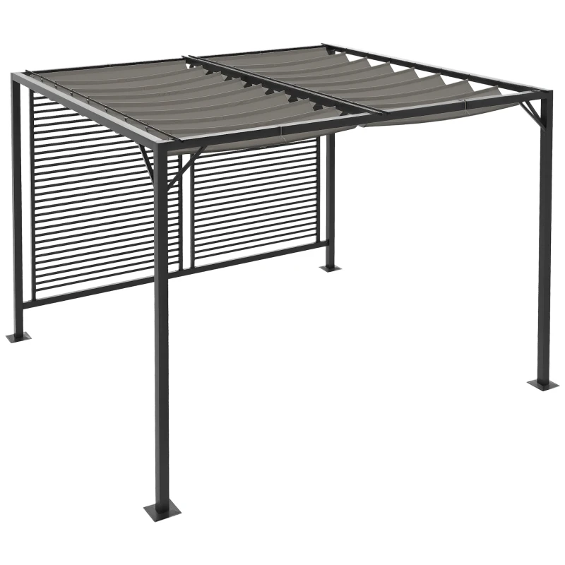 Outsunny 3 x 2.8m Metal Pergola, with Retractable Fabric Roof - Grey