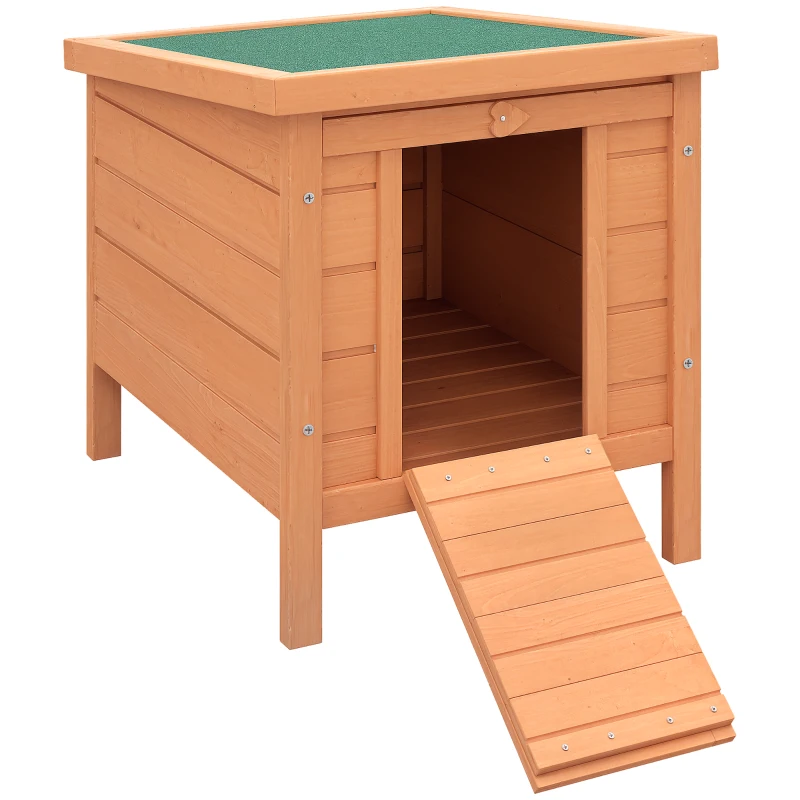 PawHut Conejera de Madera Exterior Jaula Caseta para Roedores Mascotas Pequeñas con Techo Asfáltico Se Puede Abrir y Rampa Antideslizante 42x51x43 cm Natural