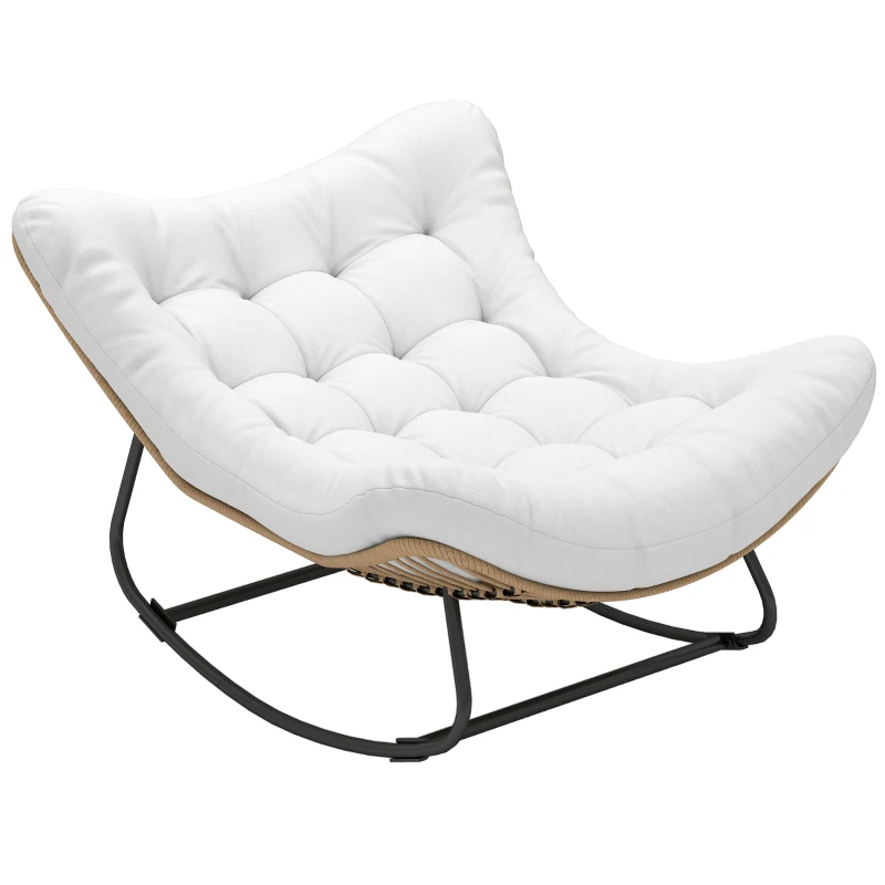 Outsunny Cadeira de Balanço de Jardim Cadeira de Balanço em Forma de Ovo com Almofada Acolchoada 98x111x74 cm Creme