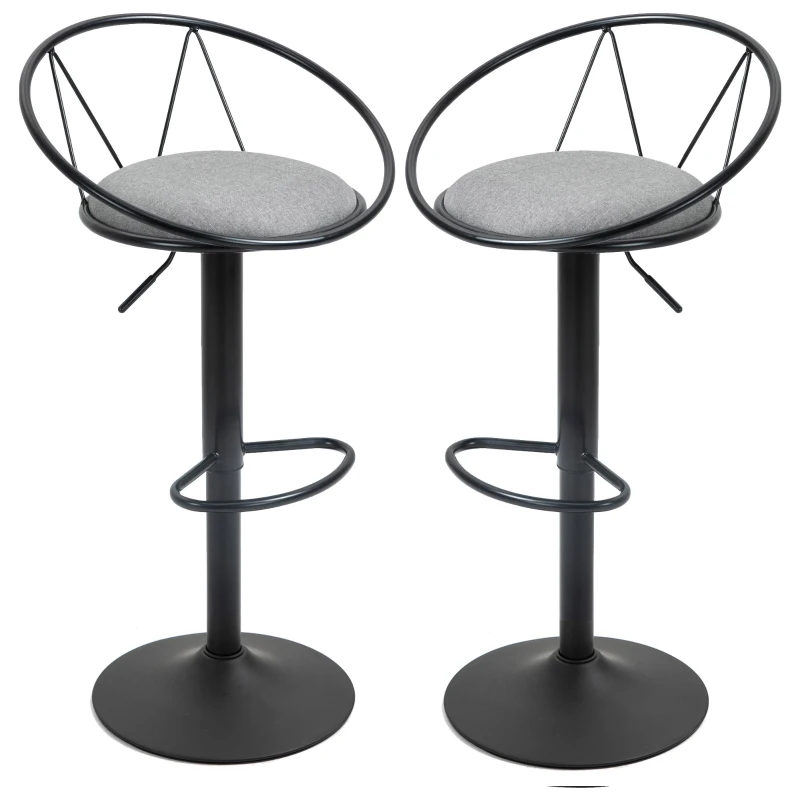 HOMCOM Conjunto de 2 Bancos de Bar estilo Neo Retro Ajustável Giratórios com Apoio para Os Pés em Metal Preto Linho Cinza