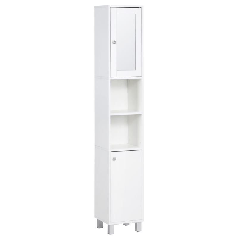 Kleankin Móvel Coluna de Casa de Banho Armário Alto 2 Armários 6 Nichos Prateleiras Ajustáveis 30x28x180 cm Branco